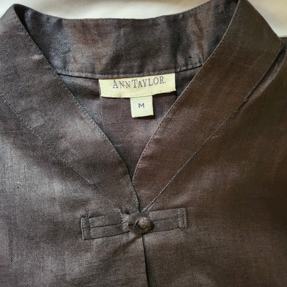 VINTAGE ANN TAYLOR 100% Linen Chinese Tunic Top M - Picture 4 of 6